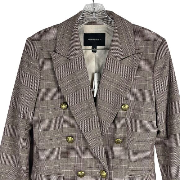 Banana Republic Double Breasted Checker Blazer Gold Button Size 6 - Picture 3 of 11